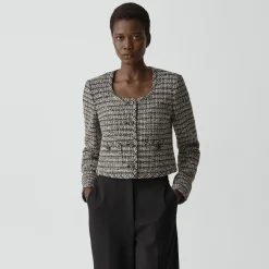U-Neck Cardigan in Striped Tweed