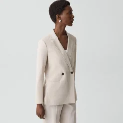 Vented Double-Breasted Blazer in Textured Linen