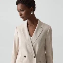 Vented Double-Breasted Blazer in Textured Linen