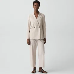 Vented Double-Breasted Blazer in Textured Linen