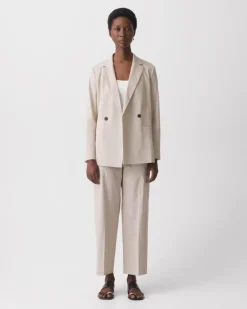 Vented Double-Breasted Blazer in Textured Linen