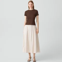 Vented Skirt in Striped Cotton-Blend