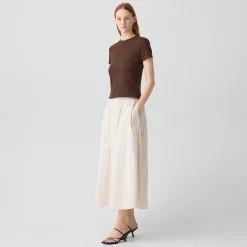 Vented Skirt in Striped Cotton-Blend