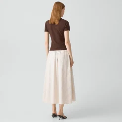 Vented Skirt in Striped Cotton-Blend