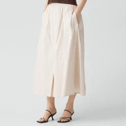 Vented Skirt in Striped Cotton-Blend