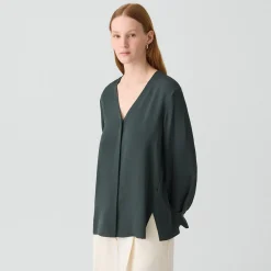 V-Neck Blouse in Silk Georgette