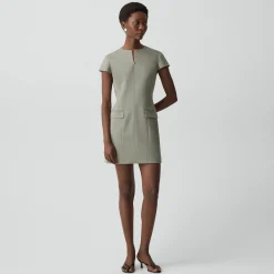 Zip Mini Dress in Wool Gabardine