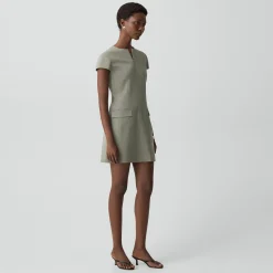 Zip Mini Dress in Wool Gabardine